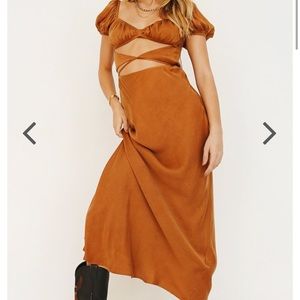 NWT VRG GRL Au Revoir Bias Cut Maxi Dress // Tan